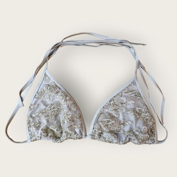Hunter McGrady×Playful Promises Gold Embroidered Bikini Swim Top - Picture 1 of 8